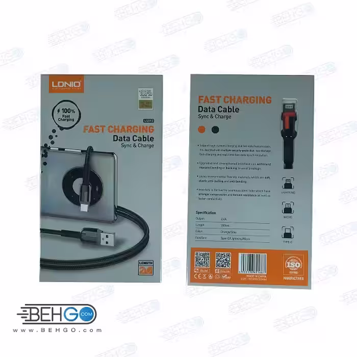کابل شارژر لایتنینگ الدینیو مدل LDNIO LS592 اصلی