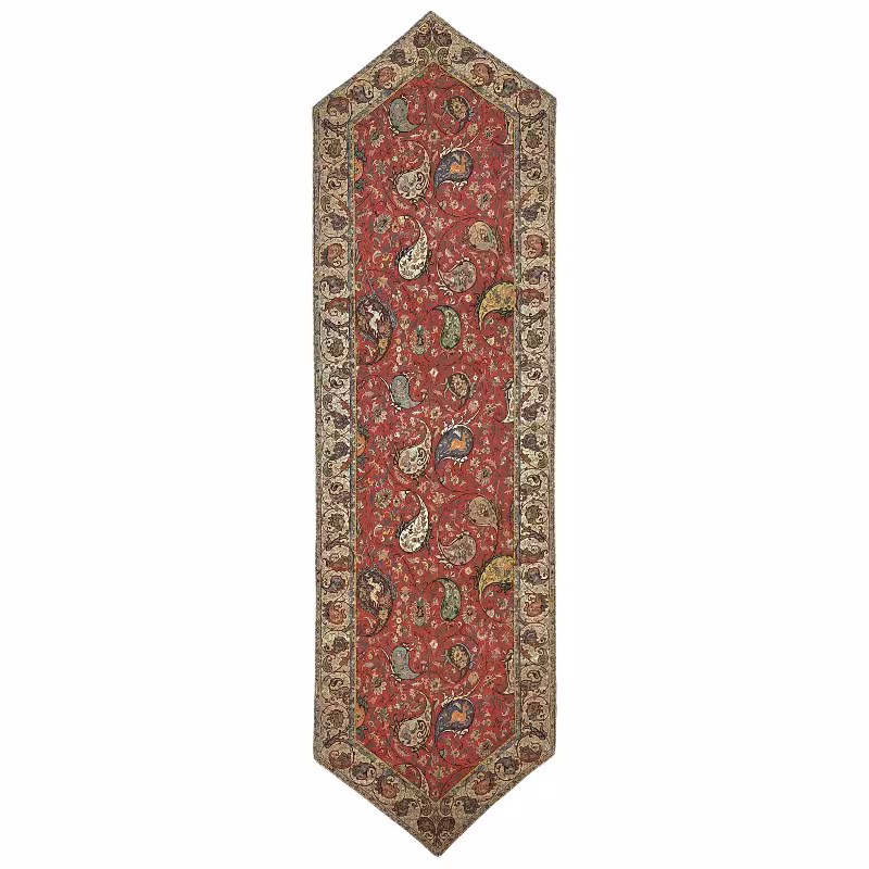 رومیزی رانر ترمه نفیس ابریشم کد TRRA155 رنگ قرمز آستر قرمز