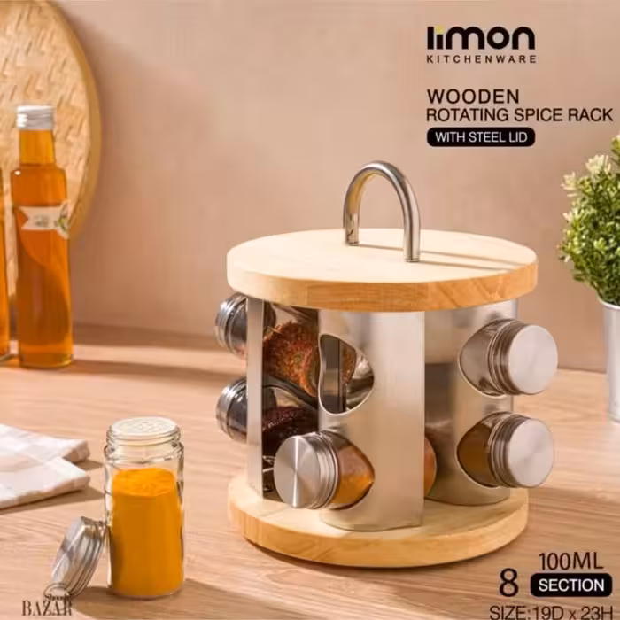 ادویه گردان 8تایی چوب و استیل لیمون