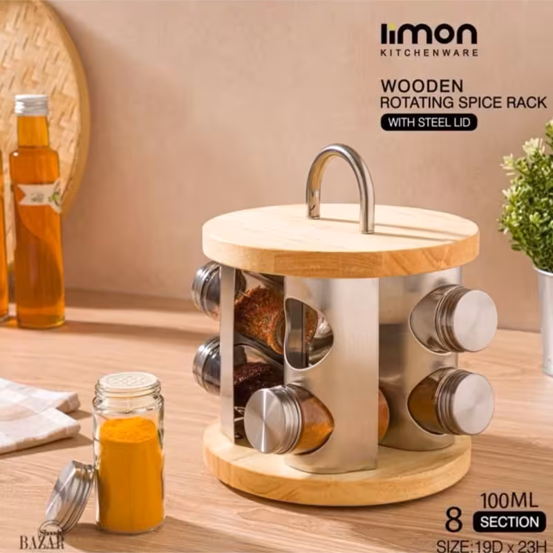 ادویه گردان 8تایی چوب و استیل لیمون