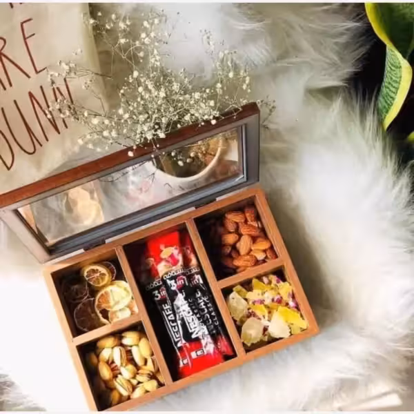 جعبه تی بگ(تی باکس)چوبی 5خانه مستطیل قهوه ای22050