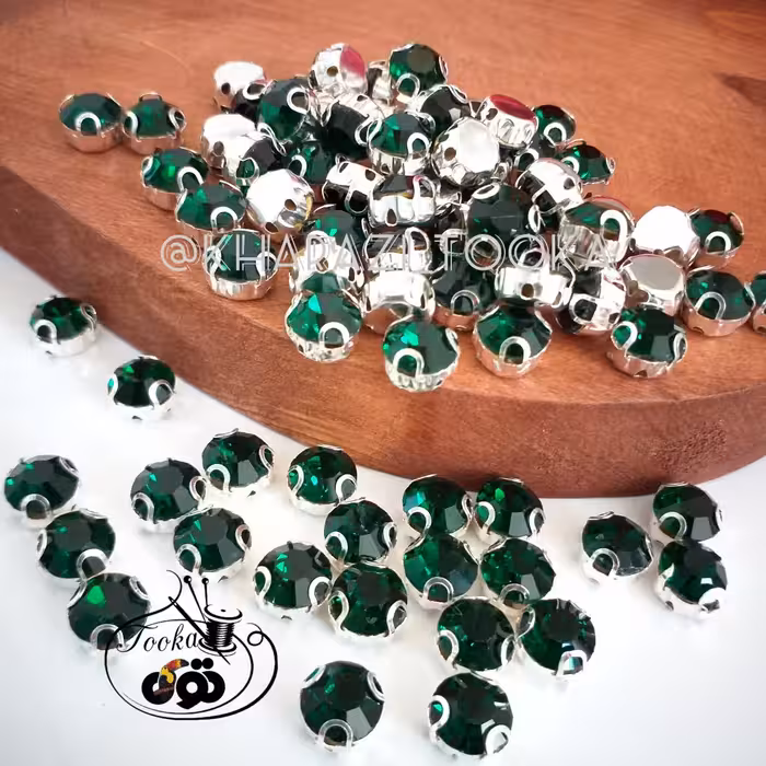 نگین گرد پایه دار سبز (پایه نقره ای)