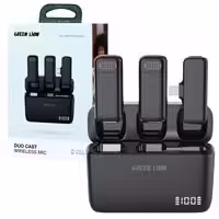 میکروفن بیسیم یقه ای شارژی 2عددی بهمراه کیس شارژ صفحه نمایش Green Lion Duo Cast Wireless Mic Type-C