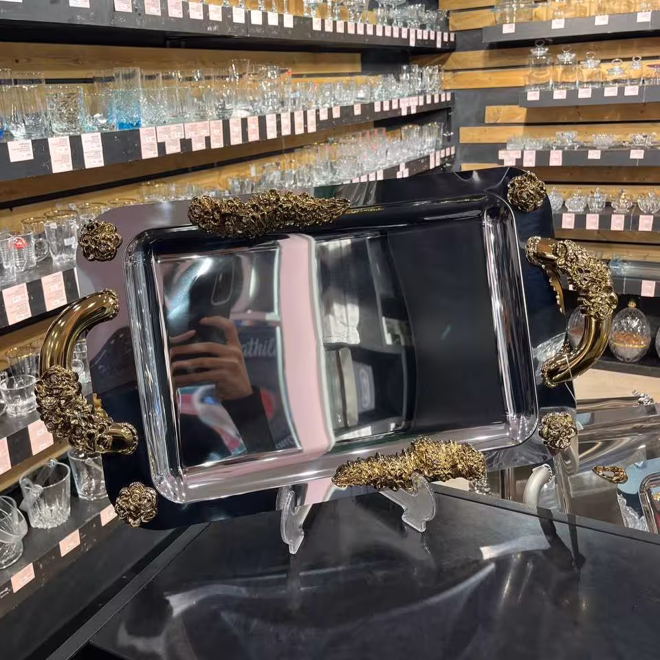 سینی مستطیل بزرگ آمیتیس دسته طلایی کد 2021