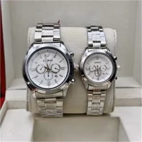 ست ساعت کاسیو بند استیل نقره ای صفحه سفید - کد 200ط