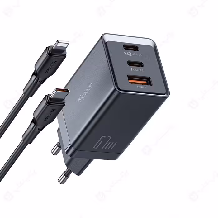 شارژر دیواری 67 وات مک دودو مدل CH-154 با کابل تایپ C به لایتنینگ