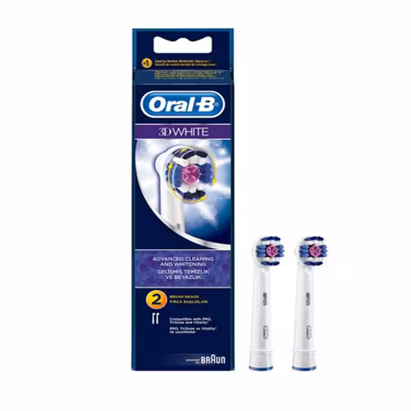 سری یدک مسواک برقی اورال-بی مدل Brush Heads 3D White بسته 2 عددی