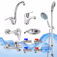 ست 10 عددی شیرآلات برند آیدا صنعت مدل قهرمان اردکی | شیر ظرفشویی   شیر روشویی   شیر حمام   شیر توالت   علم دوش یونیکا   شلنگ توالت   چهار عدد شیر پیسوار | کروم براق