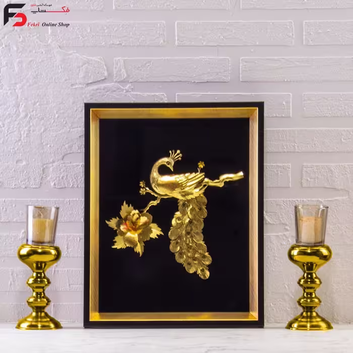 تابلو دکوراتیو، طرح طاووس، ورق طلا
