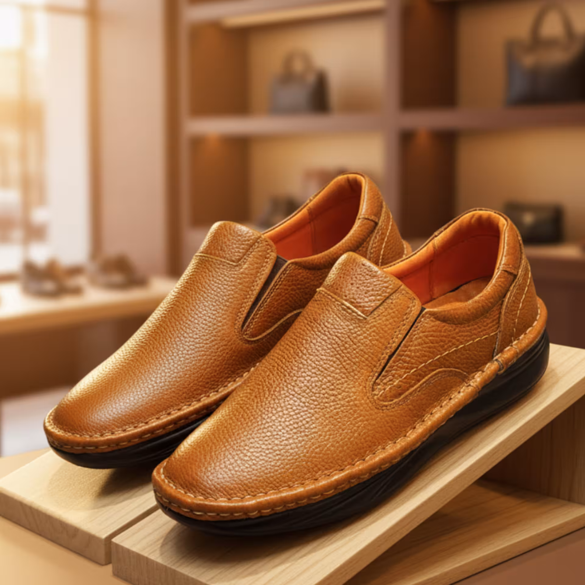 کفش چرم مردانه طبی کد TB058TN رنگ عسلی