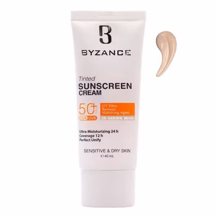 کرم ضد آفتاب رنگی SPF50 بژ طبیعی 20 پوست خشک بیزانس