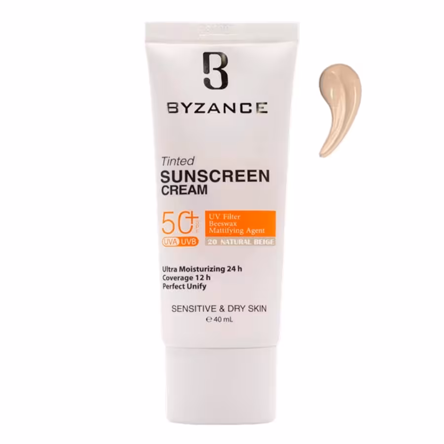 کرم ضد آفتاب رنگی SPF50 بژ طبیعی 20 پوست خشک بیزانس