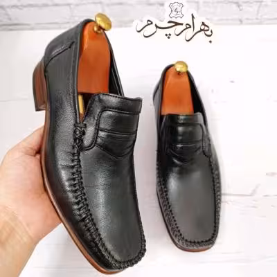 کفش مردانه زیره چرم طبیعی گاومیش مدل فانتوف مشکی قالب کوچک تک سایز