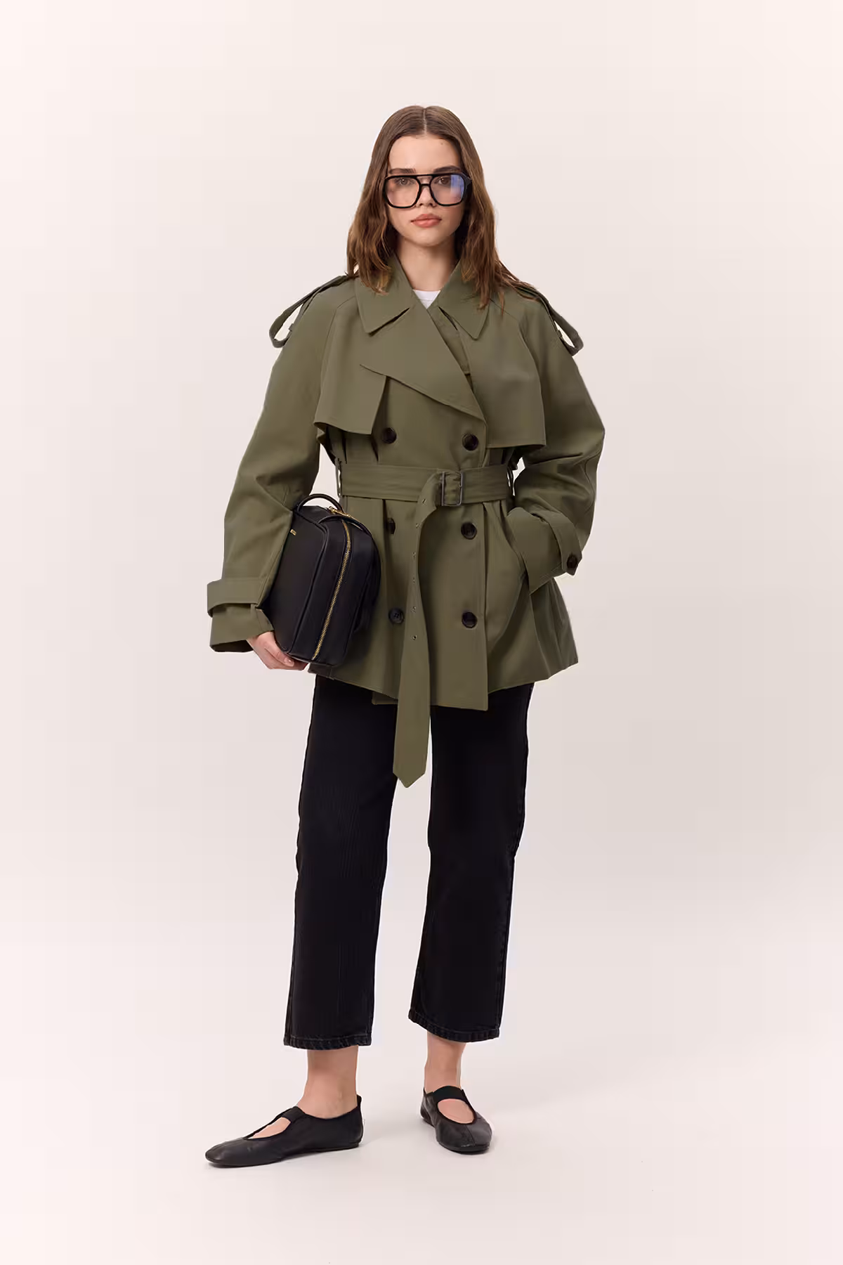 ترنچ کت CRUVE CUT CUTENCH COAT GREEN Manuka