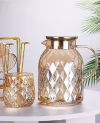 پارچ و لیوان پیرکس شامپاینی طرح دیاموند درب استیل