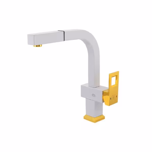 شیر ظرفشویی شلنگدار قهرمان مدل فلت رویال سفیدطلایی