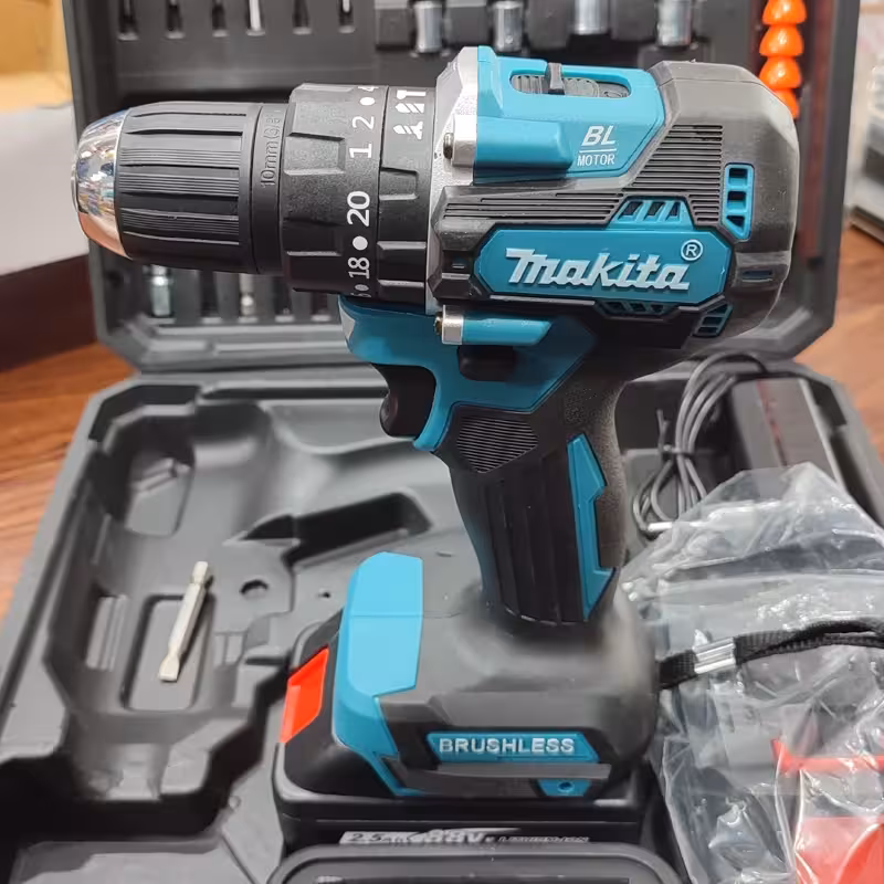 دریل شارژی ماکیتا 88 ولت ماکیتا براشلس چکشی (طرح ماکیتا makita ست دریل ( خرید عمده و تکی ابزار برقی گناوه مارکت )