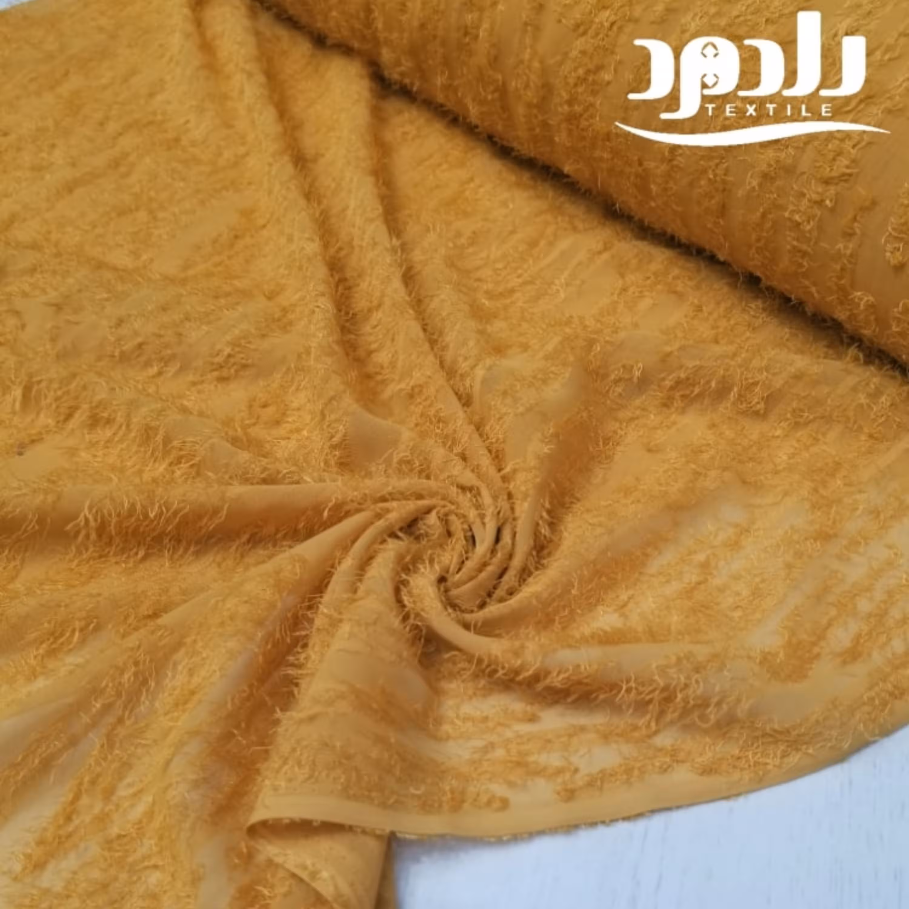 پارچه حریر ریش ریش زرد خردلی کد 698310
