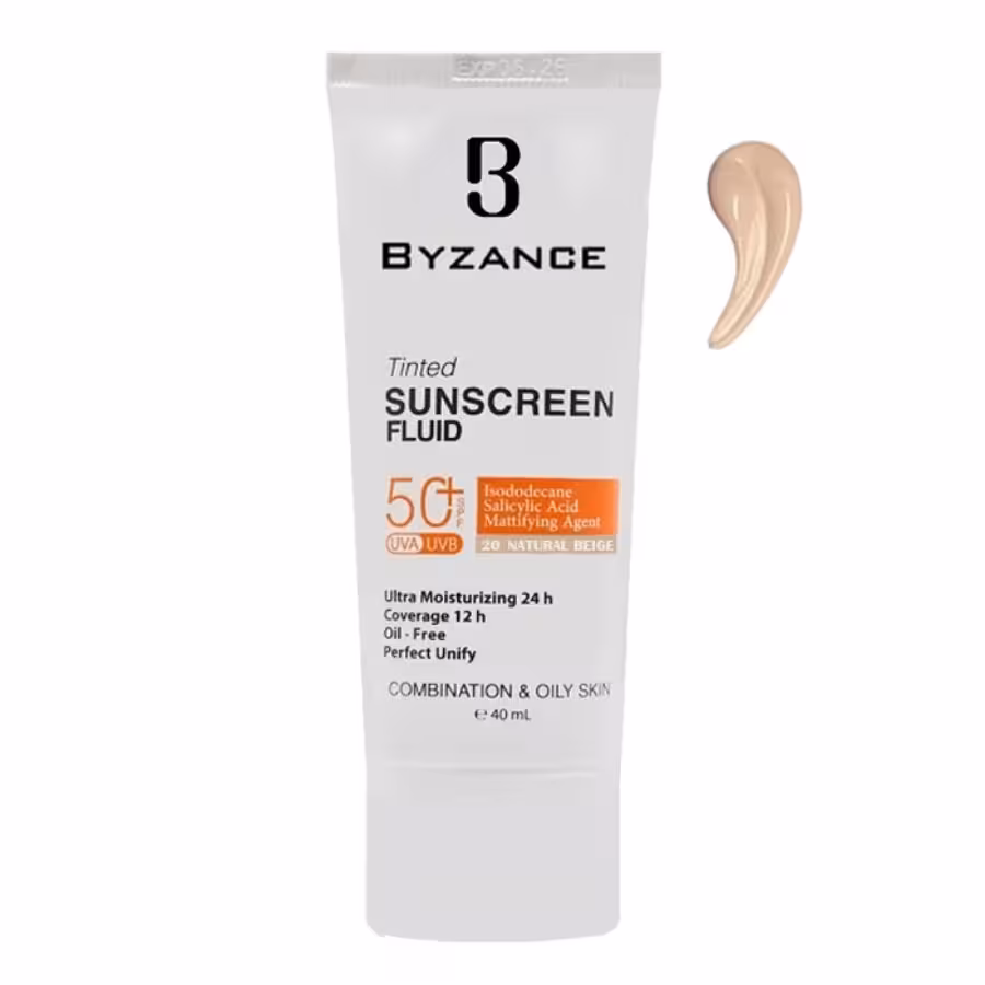 کرم ضد آفتاب رنگی SPF50 بژ طبیعی 20 پوست چرب بیزانس