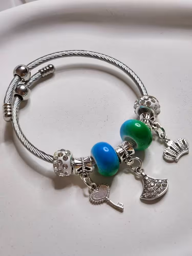 دستبند استیل نقره ای پاندورا آویز دار