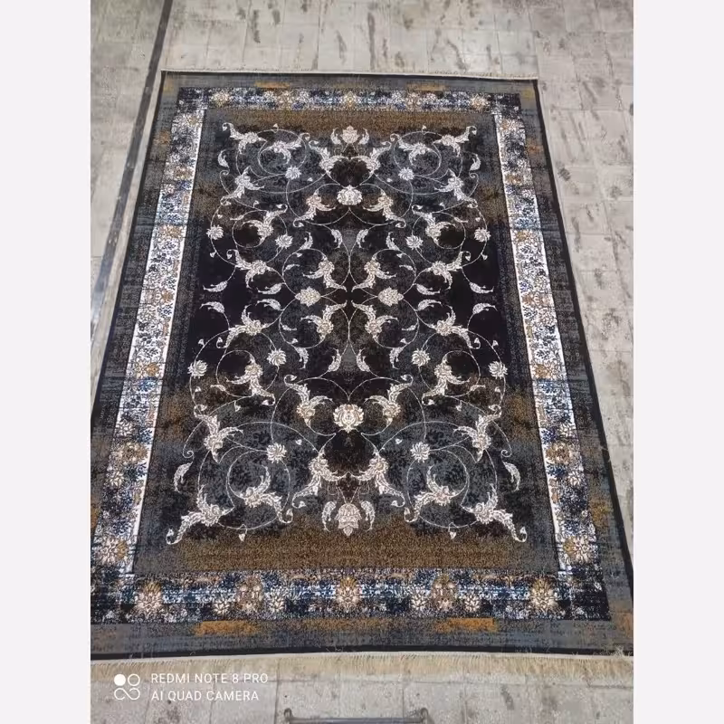 فرش ماشینی12متری کاشان  نقشه تلما سرمه ای(ارسال رایگان)