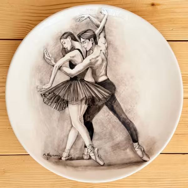 بشقاب دیوارکوب بالرین دو پیکره طرح پنج