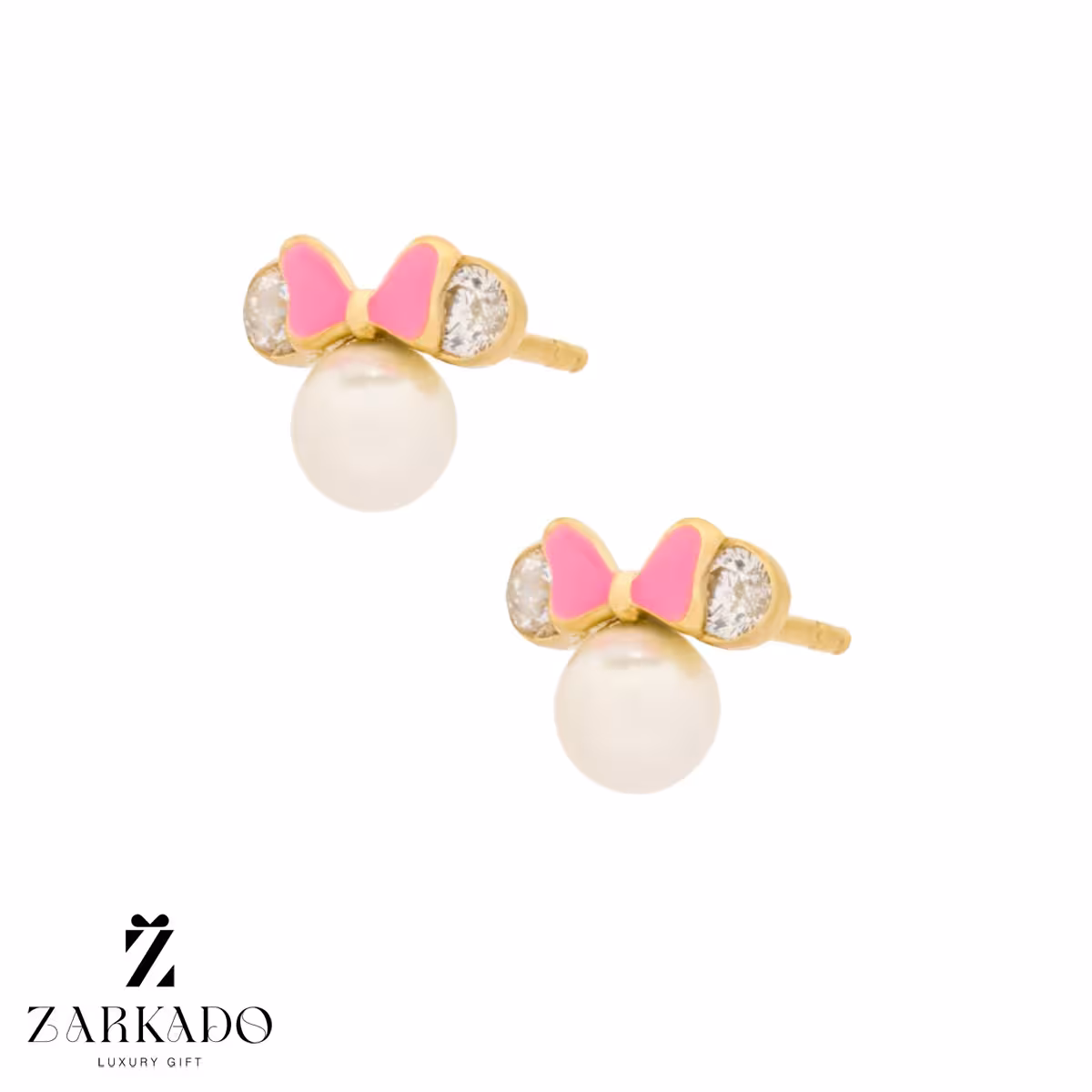گوشواره میخی طلا طرح میکی موس و مروارید کد E988