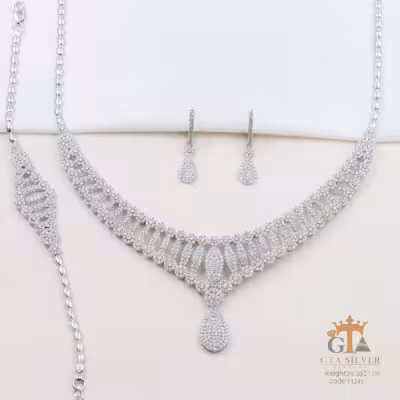 سرویس نقره زنانه مدل طلا سفید اشکی با روکش طلا کد 11241