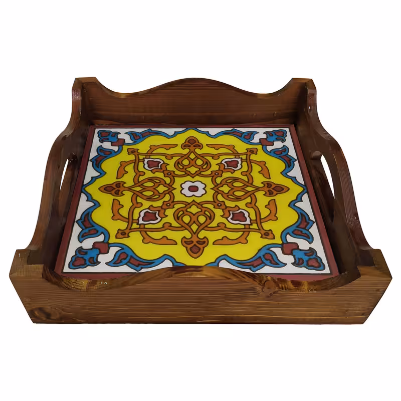 سینی چوبی طرح کاشی