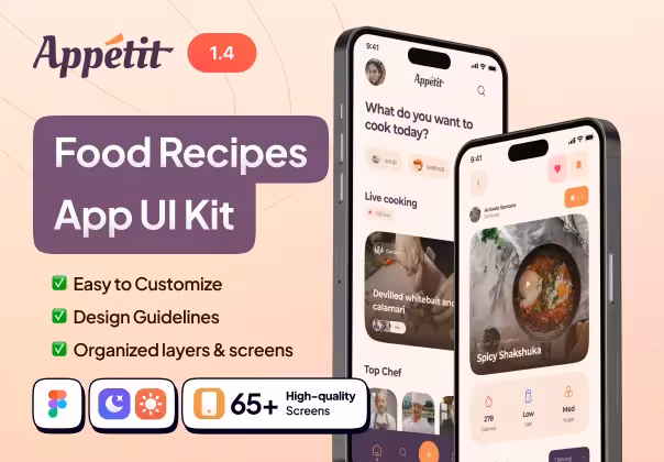 دانلود طرح Ui Kit اپلیکیشن دستورات غذا اپتیت | Apptit