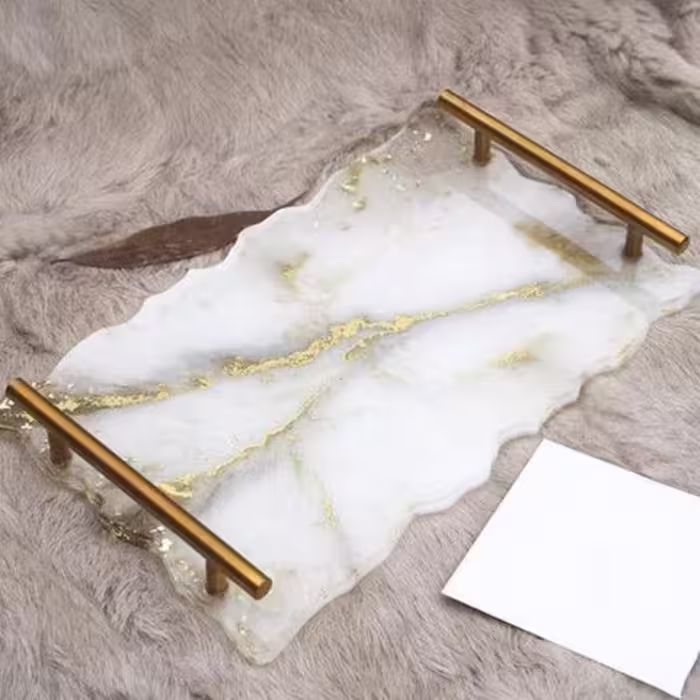 سینی  چای رزینی طرح سنگ مرمر