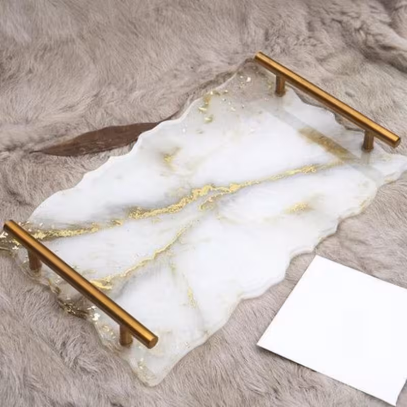 سینی  چای رزینی طرح سنگ مرمر