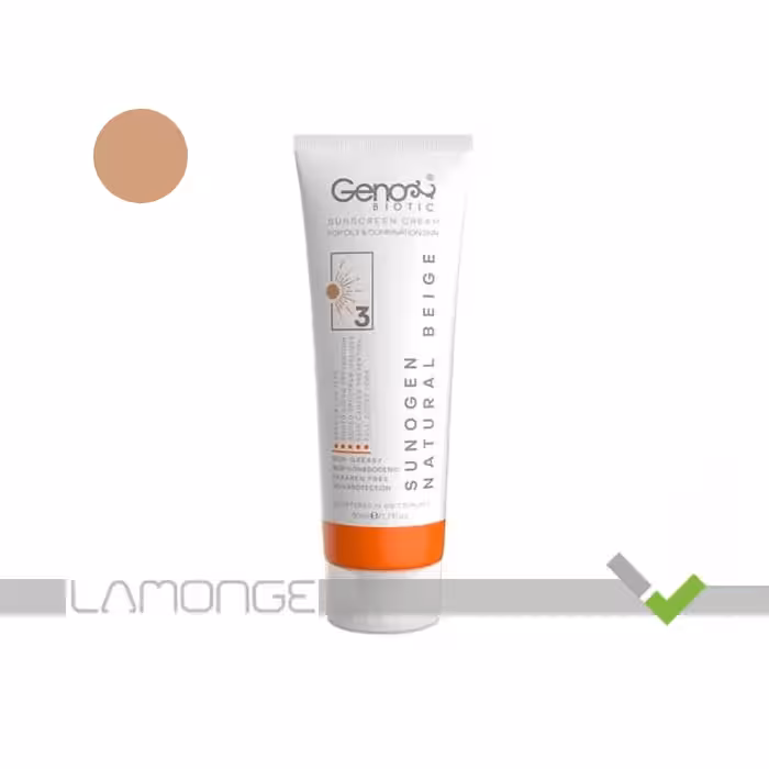 کرم ضد آفتاب SPF50 بژ طبیعی ژنوبایوتیک مناسب پوست چرب و مختلط 3 حجم 50 میلی لیتر