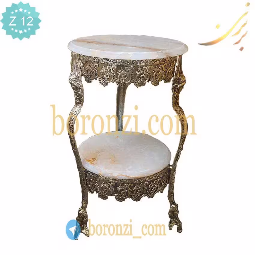 میز تلفن برنزی سایز 40/35 مدل یاس کج با پایه رخ
