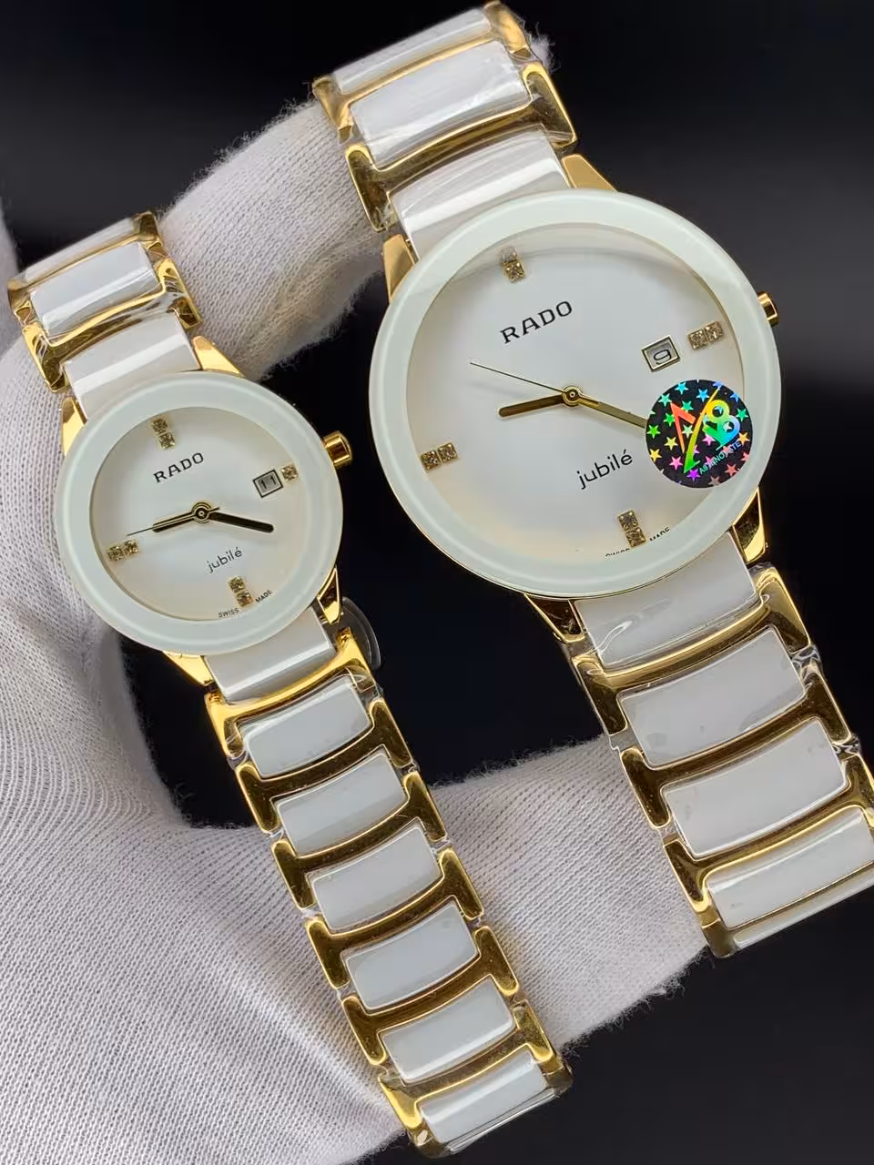 ساعت ست رادو سفید طلایی RADO Jubile SWISS 8035G W/G ساعت رادو سرامیکی