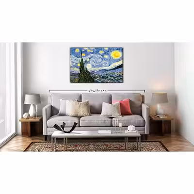 تابلو نقاشی رنگ روغن طرح شب پر ستاره ونگوگ کد 10070
