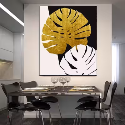 تابلو نقاشی ورق طلا طرح برگ دکوراتیو کد 0037