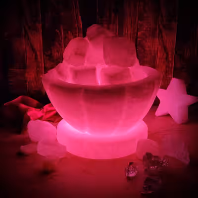 آباژور سنگ نمک مدل کاسه شیاردار پایه سنگی کد 200