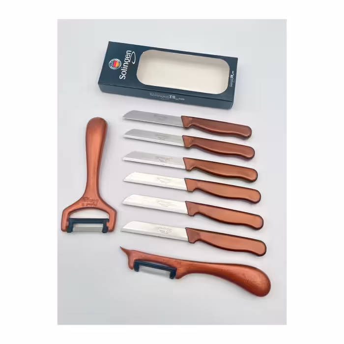 چاقوی میوه‌خوری سیم‌دار اورجینال کلیور | ست 6 عددی چاقوی میوه‌خوری   2 عدد پوست‌کن | رنگ مسی | زولینگن | طراحی ارگونومیک | مناسب برای استفاده روزمره در آشپزخانه