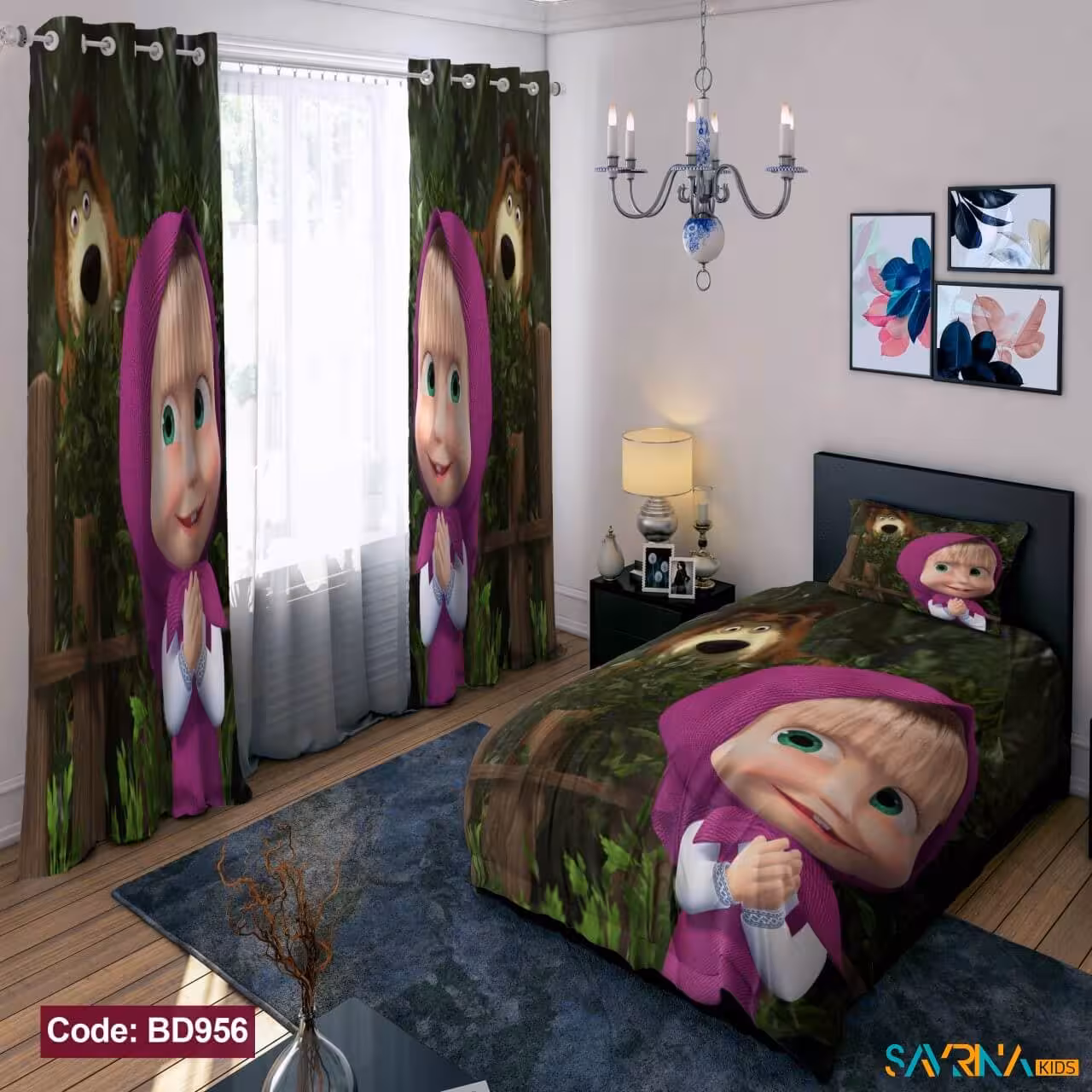 ست اتاق خواب دخترانه طرح ماشا و میشا کد BD956