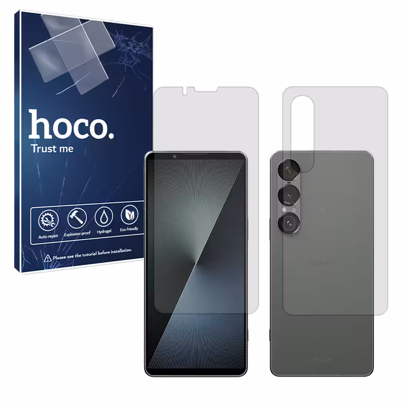 گلس صفحه نمایش و پشت گوشی سونی Xperia 1 VII مدل شفاف برند هوکو کد SS