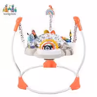 جامپر نوزاد پایه دار کیدز 360 درجه  با اسباب بازی  موزیکال چراغدار  رنگ سفید- نارنجی kookedo  Activity baby jumper
