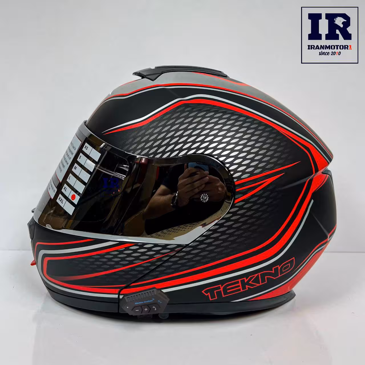 کلاه کاسکت بلوتوث دار فک متحرک تکنو Tekno - مشکی طوسی قرمز   BT12