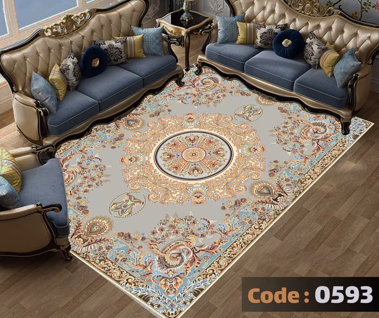 کاورفرش روفرشی دورکشدار گوشه لیفه ای کرم  قهوه ای کد 0593