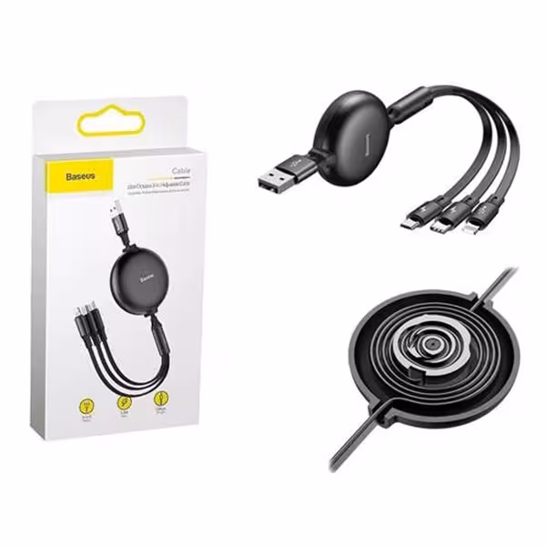 کابل تبدیل USB به سه سر باسئوس دارای سیم جمع کن مدل CAMLT-JH01