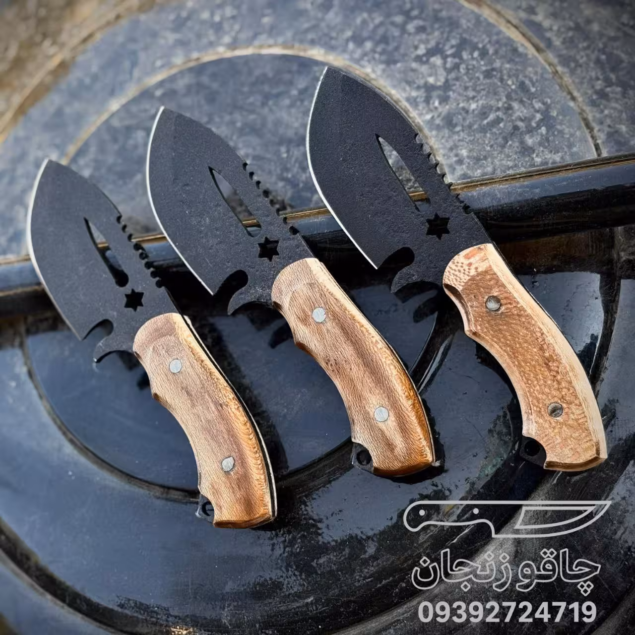چاقو پوستکن فولادی ضخیم ساخت زنجان تیغه رنگ کوره مشکی