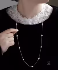 ‌‌ 💎گردنبند رولباسی مروارید و گوی نقره ای