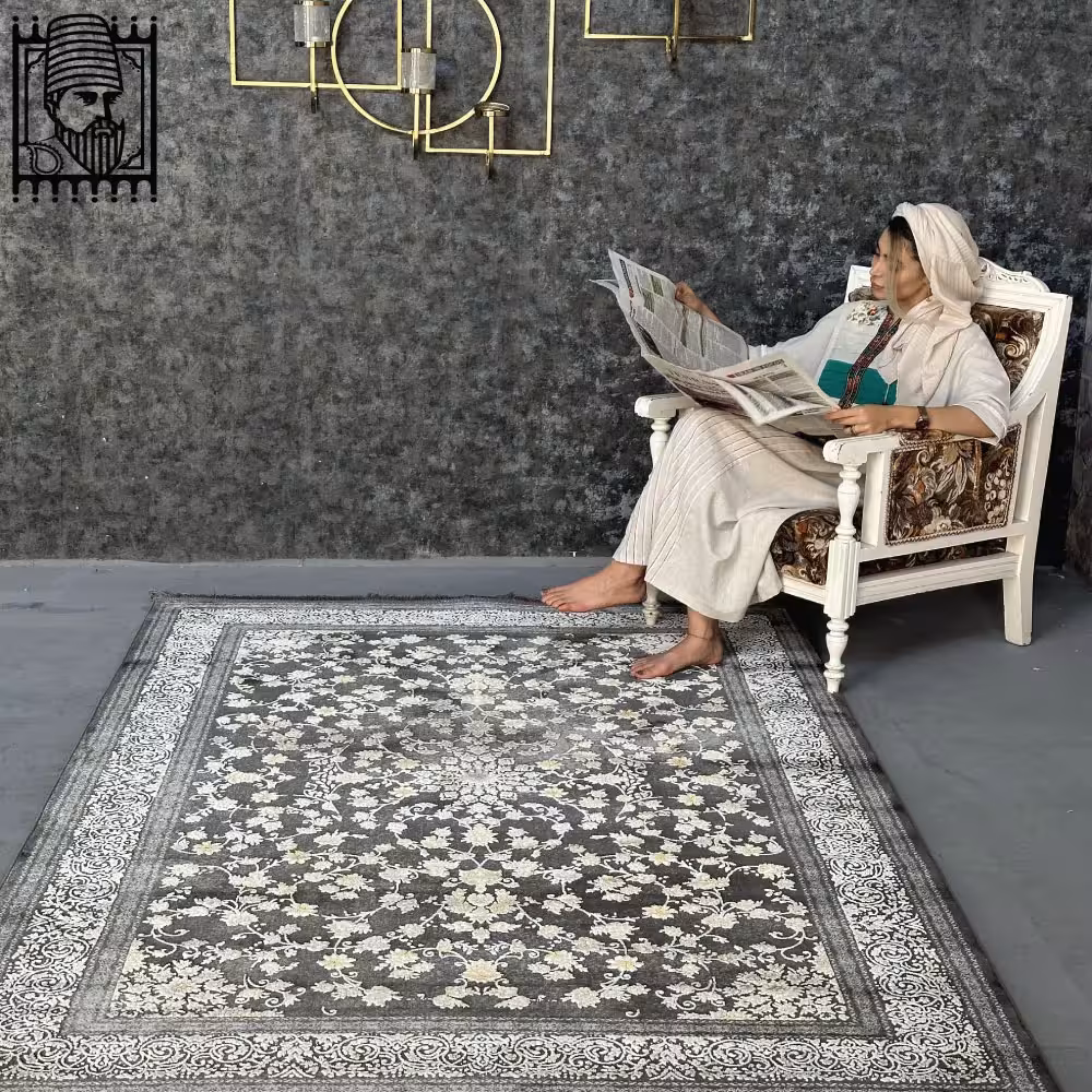 فرش مدرن آروین کد 73111 طوسی طلایی