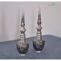 تنگ شاخدار برنجی، قلم دست، روکش نقره کوره ای سیاه قلم