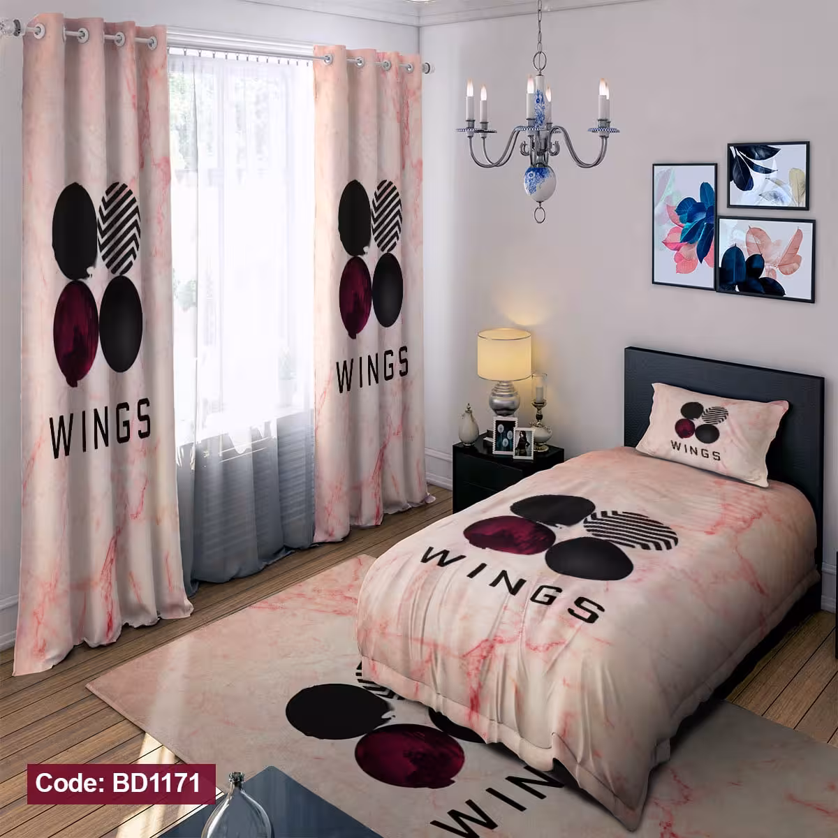 پرده پانچی مخمل چاپی دخترانه کد 1171